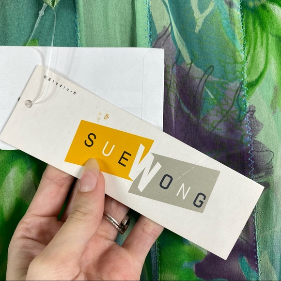 Sue Wong aqua/lime floral silk Dress Size 2 NWT - Picture 10 of 15